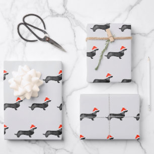 Santa holiday Christmas dachsund watercolor black Wrapping Paper Sheet