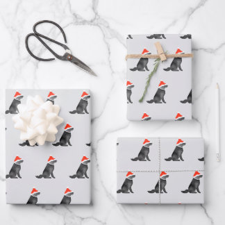 Santa holiday Christmas lab watercolor black grey Wrapping Paper Sheet
