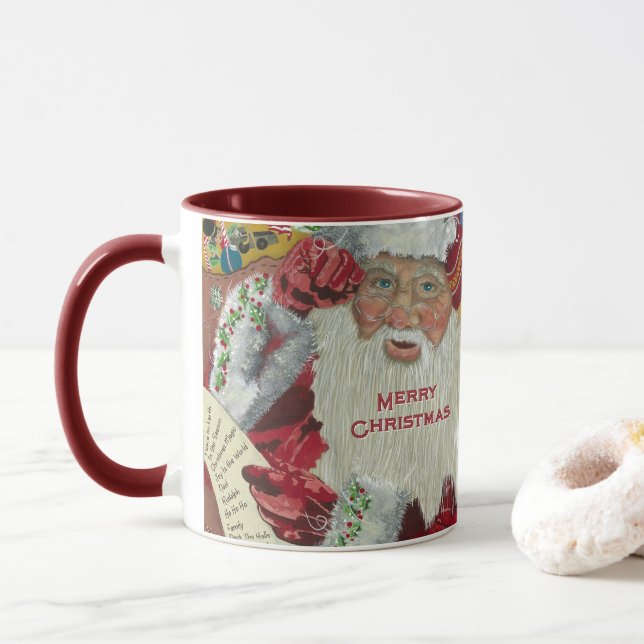 Santa Holiday Mug “Checking It Twice” Classic Art (With Donut)