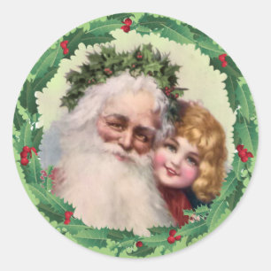 SANTA HOLLY GIRL by SHARON SHARPE Classic Round Sticker