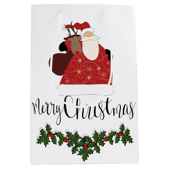 Santa Holly Mistletoe Gift Bag (Front)