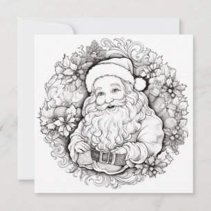Santa Holy Poinsettia Wreath Christmas Colouring Holiday Card