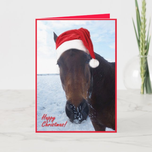 Santa horse Happy Christmas Card - blank inside (Front)