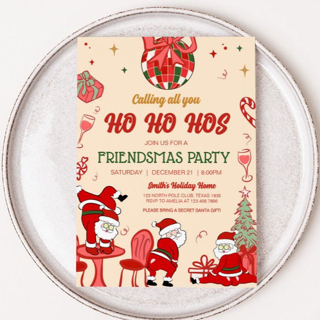 Santa Hos Funny Adult Friendsmas Christmas Party Invitation (Santa Funny Adult Friendsmas Christmas Party Invitation)