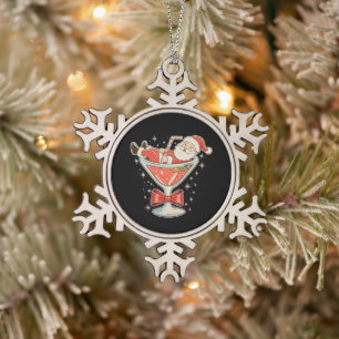 Santa Hot Mess Martini Glass Christmas Xmas Snowflake Pewter Christmas Ornament