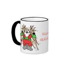 Santa Hugging Reindeer Funny Cartoon Christmas