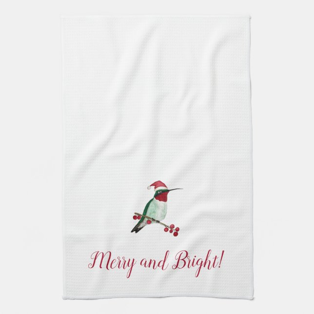 Santa Hummingbird Tea Towel (Vertical)