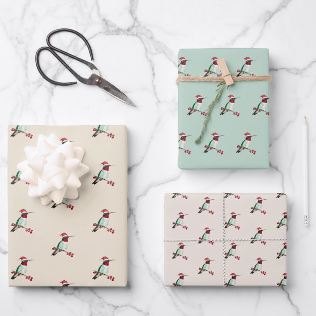Santa Hummingbird Wrapping Paper Sheet (Front)