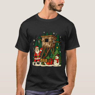 Santa Hunting Cabin Funny Christmas Better Not Ut  T-Shirt