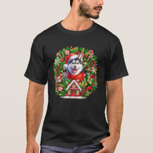 Santa Husky Christmas Floral Circle Matching Owner T-Shirt