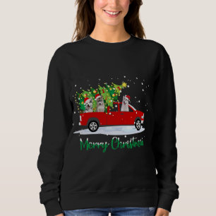 Santa Husky Riding Red Truck Merry Christmas Sweatshirt