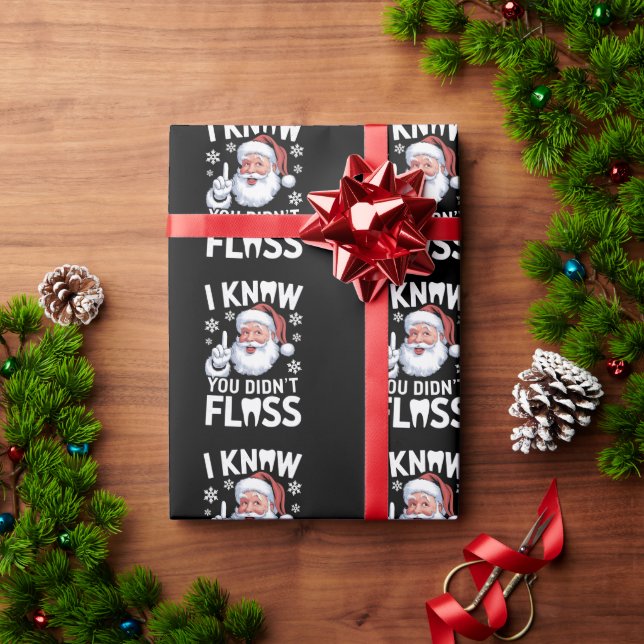 Santa I Know You Didn't Floss Dentist Dental Xmas Wrapping Paper (Holiday Gift)