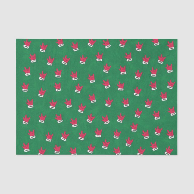 Santa "I Love You" Glove in ASL tissue paper (Front)