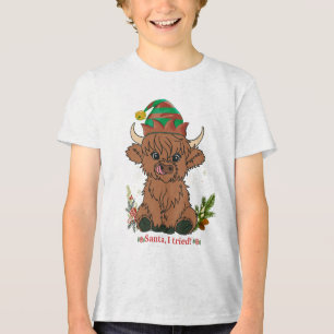 Santa, I Tried – Adorable Christmas Highland Cow Tri-Blend Shirt