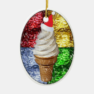Santa Ice Cream Cone in Stained Glass Ceramic Orna Tree Decoration