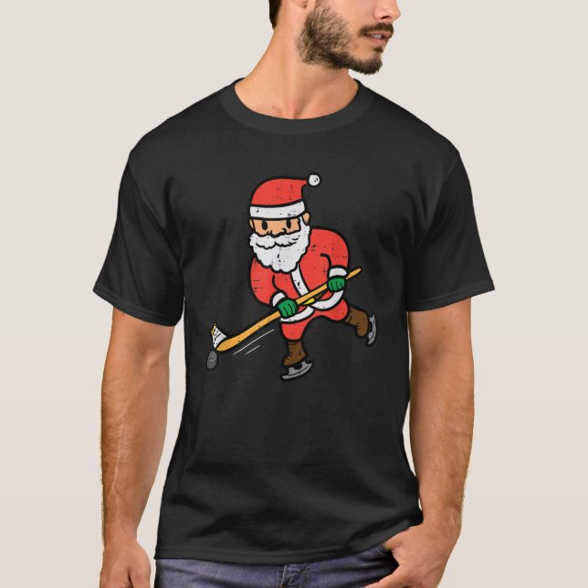 Santa Ice Hockey Christmas Funny Xmas Sports Men B T-Shirt (Front)