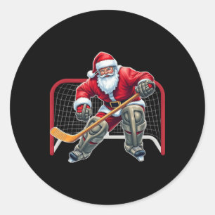 Santa Ice Hockey Goalie Christmas Xmas Costume Men Classic Round Sticker