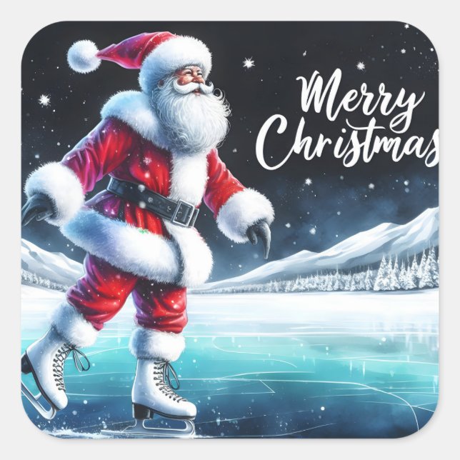 Santa Ice Skating at Winter Fest Square Sticker (Front)