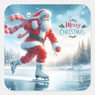 Santa Ice Skating in Winter Bliss Square Sticker