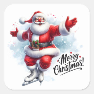 Santa Ice Skating in Winter Wonderland Square Sticker