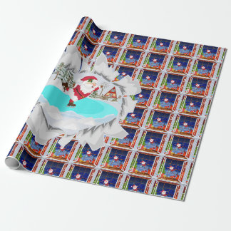Santa Ice Skating Wrapping Paper