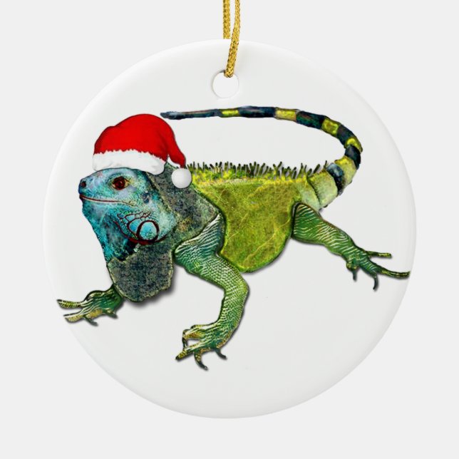 Santa Iguana Ceramic Tree Decoration (Front)