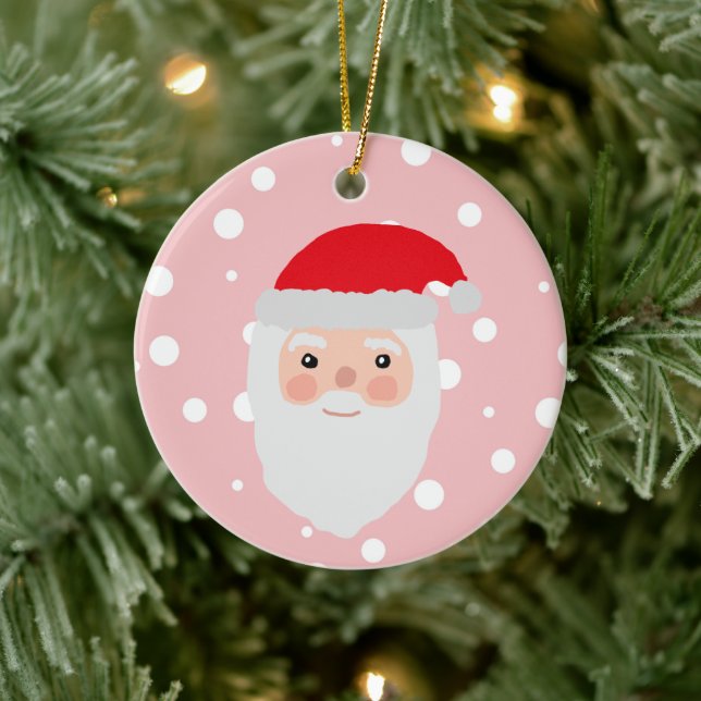 Santa Illustration Cheery Ceramic Ornament (Tree)