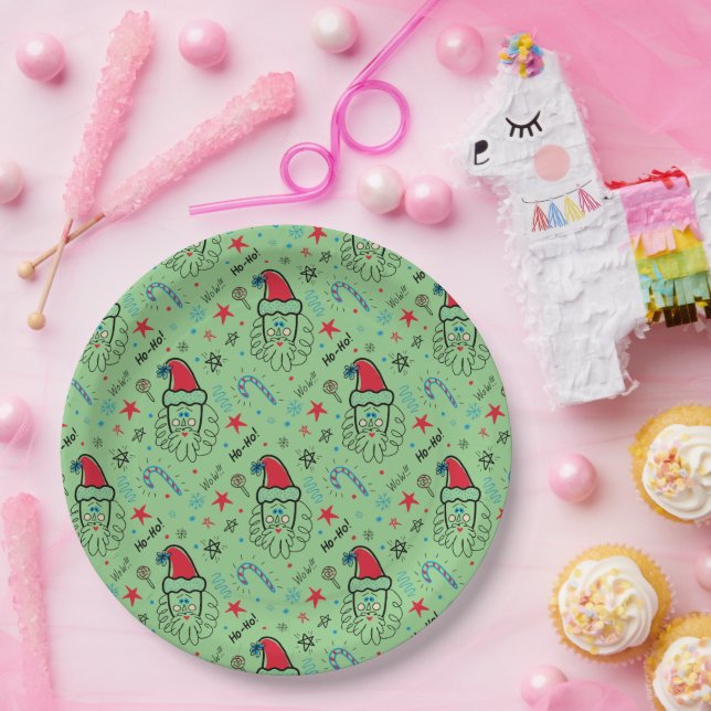 Santa illustration Christmas Stocking stuffers Paper Plate (Party)