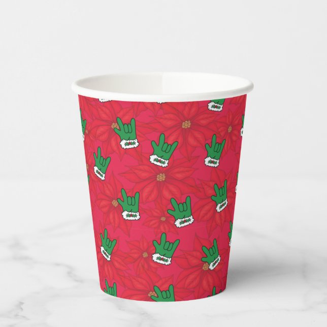 Santa ILY Glove paper cups, ASL ILY, Christmas ASL Paper Cups (Left)