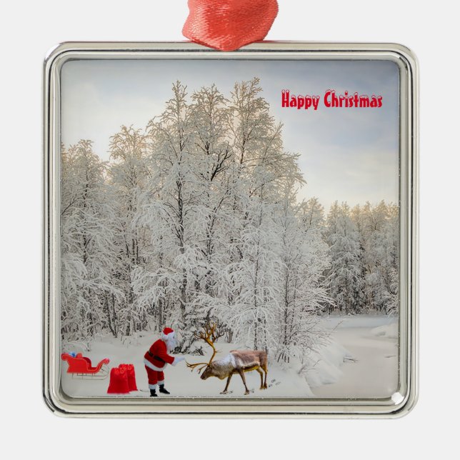 Santa image for Premium-Square-Ornament Metal Tree Decoration (Front)