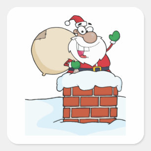 Santa In a Chimney Festive Square Sticker