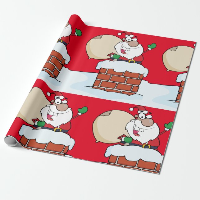 Santa In a Chimney Festive Wrapping Paper (Unrolled)