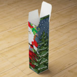 Santa in a chimney starry night wine box<br><div class="desc">Fun and festive design featuring Santa Claus and his toy bag in a chimney behind two evergreen trees.</div>