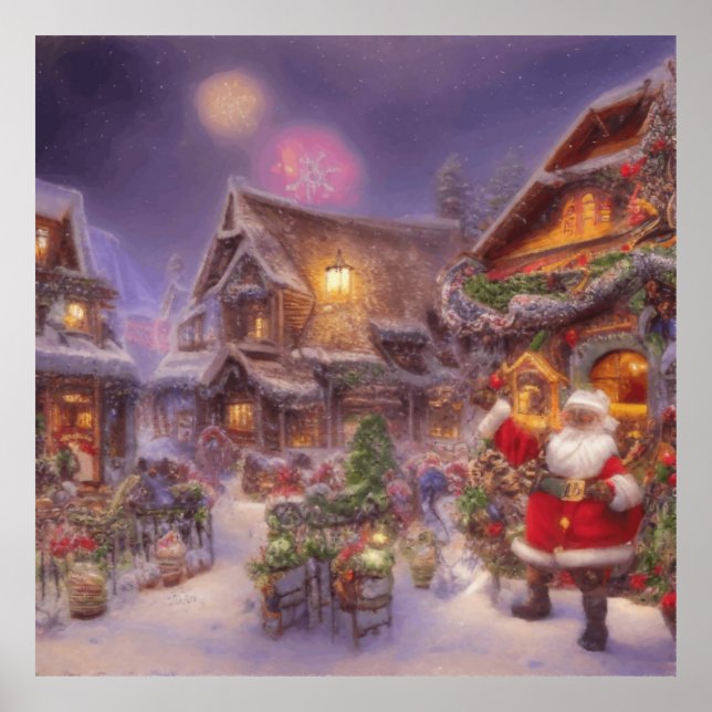 Santa In A Christmas Village Fantasy Landscape Poster (Front)