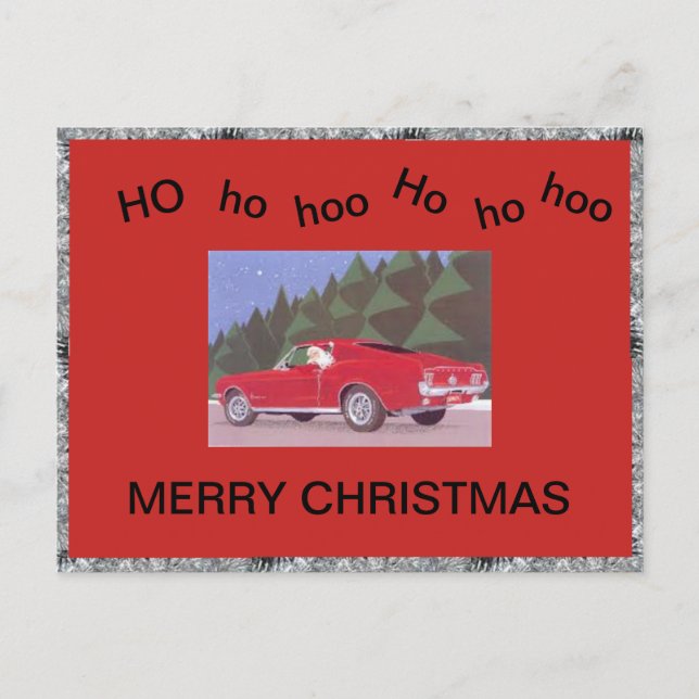 Santa in a Mustang Holiday Postcard (Front)
