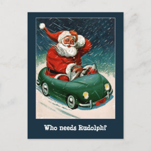 Santa in a Sports Car Christmas Card