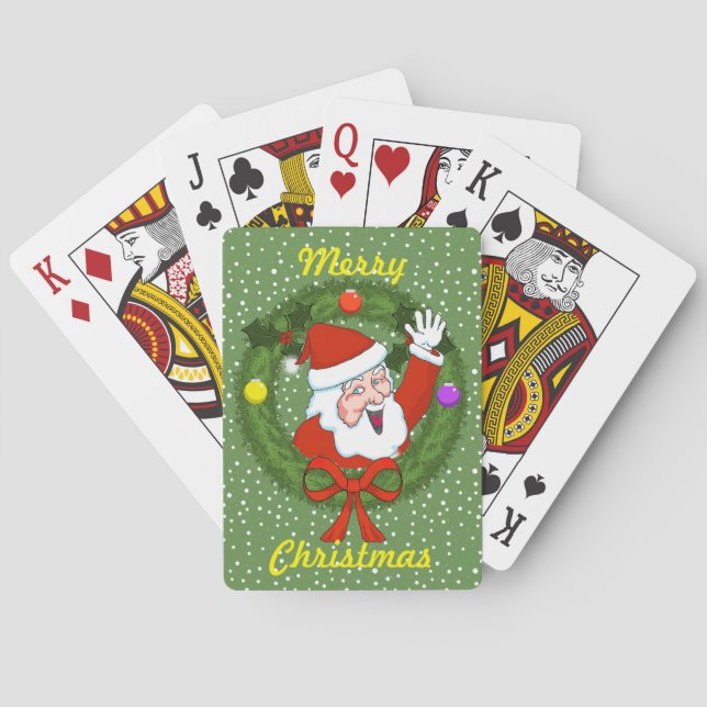 Santa in a Wreath Christmas Playing Cards (Back)