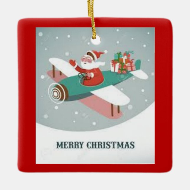 Santa in an Aeroplane Christmas Ornament (Front)