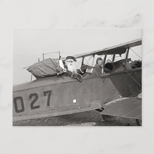 Santa in an Airplane, 1921 Holiday Postcard (Front)