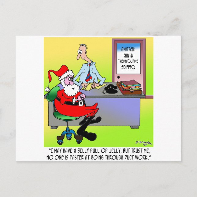 Santa In An Heating & Air Employment Office Holiday Postcard (Front)
