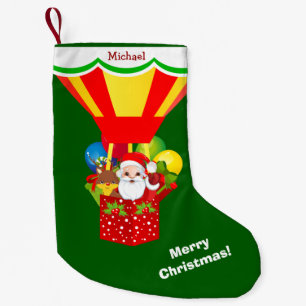 Santa in Balloon Personalised Small Christmas Stocking