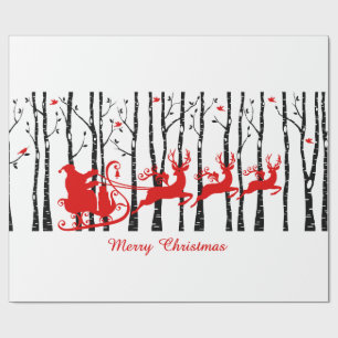 Santa in birch tree forest wrapping paper