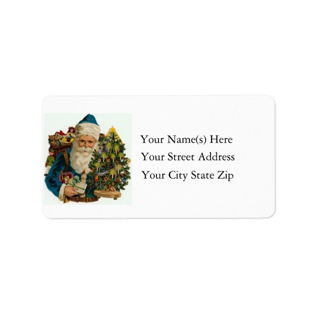 Santa in Blue Vintage Address Label (Front)