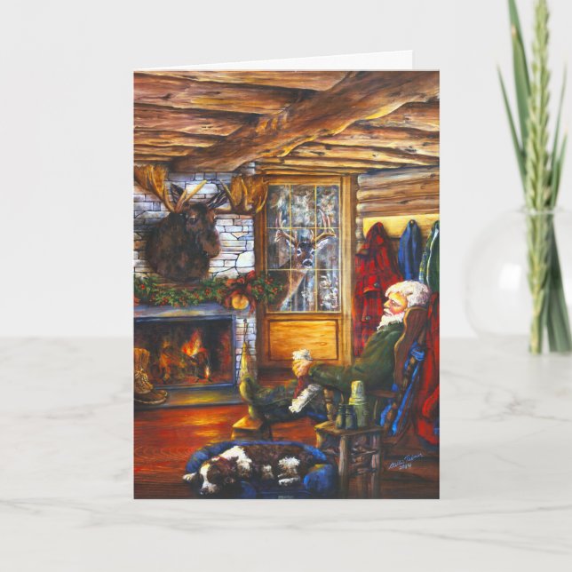 Santa In Cabin | Rustic Christmas Holiday (Front)