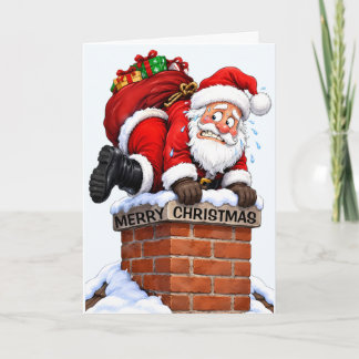 Santa in Chimney Christmas Card