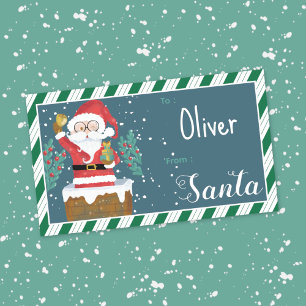 Santa in Chimney Kid Gift Tag Sticker