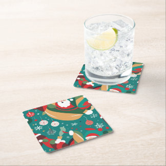Santa in Christmas pattern Square Paper Coaster