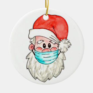 Santa in facemask christmas holiday tree dec ceramic tree decoration