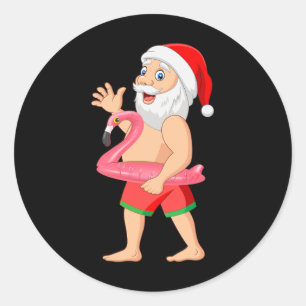 Santa In Flamingo Float Funny Christmas In July Classic Round Sticker