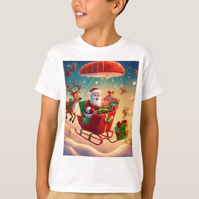 Santa in Flight: A Transformation of Holiday Cheer T-Shirt (Front)